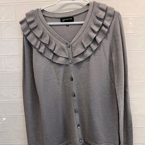 Jones New York Luxe Gray Ruffled Cardigan